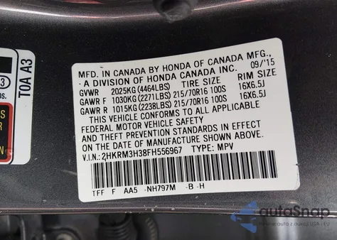 2015 Honda Cr-V Lx from USA, damaged, VIN 2HKRM3H38FH556967